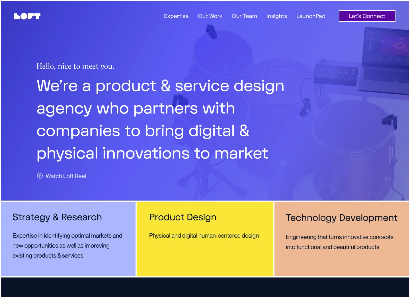 The redesigned homepage: clarified primary messaging over the expertise pillars that structure the site
